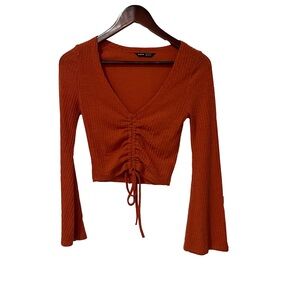 Shein burnt orange flare sleeve crop top size medium